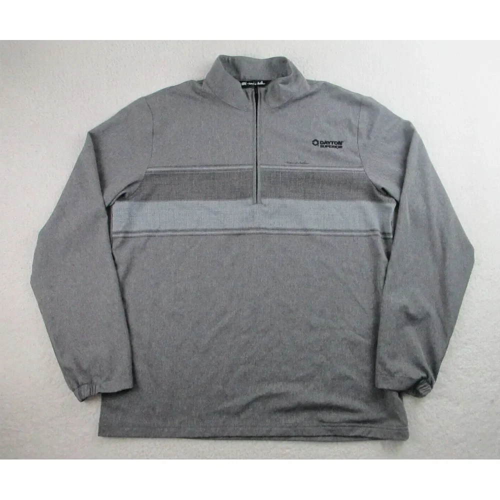 Travis Mathew‎ Low Roller Golf Jacket Mens L Gray Chest Striped Pullover 1/4 Zip