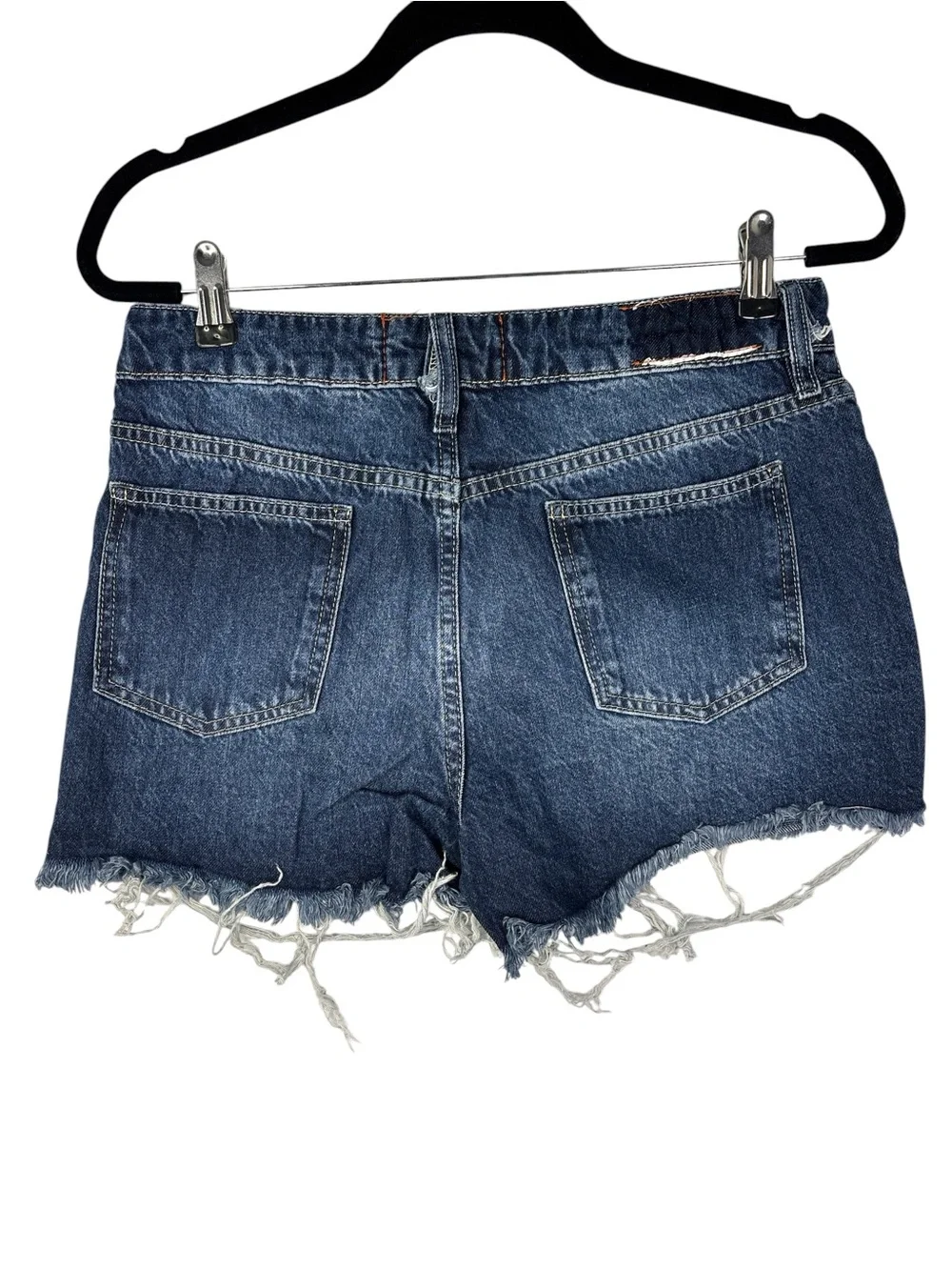 High-Rise Distressed Denim‎ Cutoff Shorts - Dark Blue