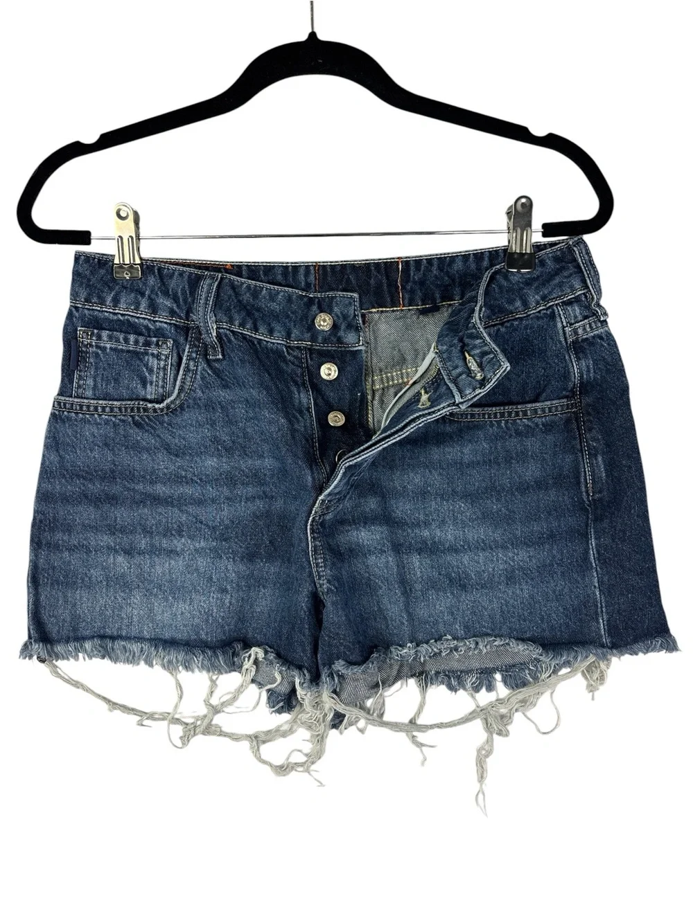 High-Rise Distressed Denim‎ Cutoff Shorts - Dark Blue