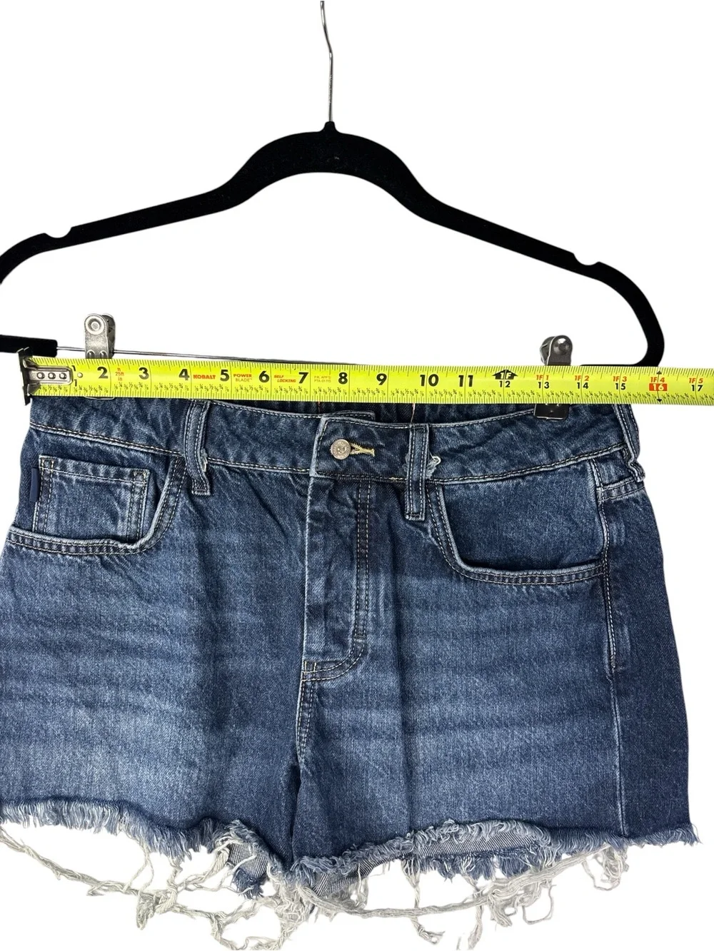 High-Rise Distressed Denim‎ Cutoff Shorts - Dark Blue
