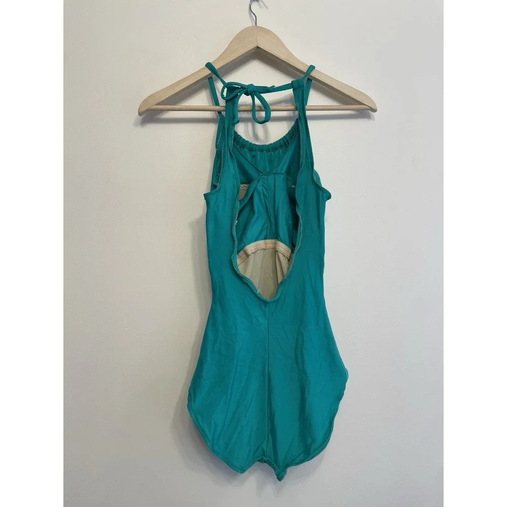 Vtg Perfection Fit By Roxanne Swimsuit Size 10/32 C Cup Green Halter Backless