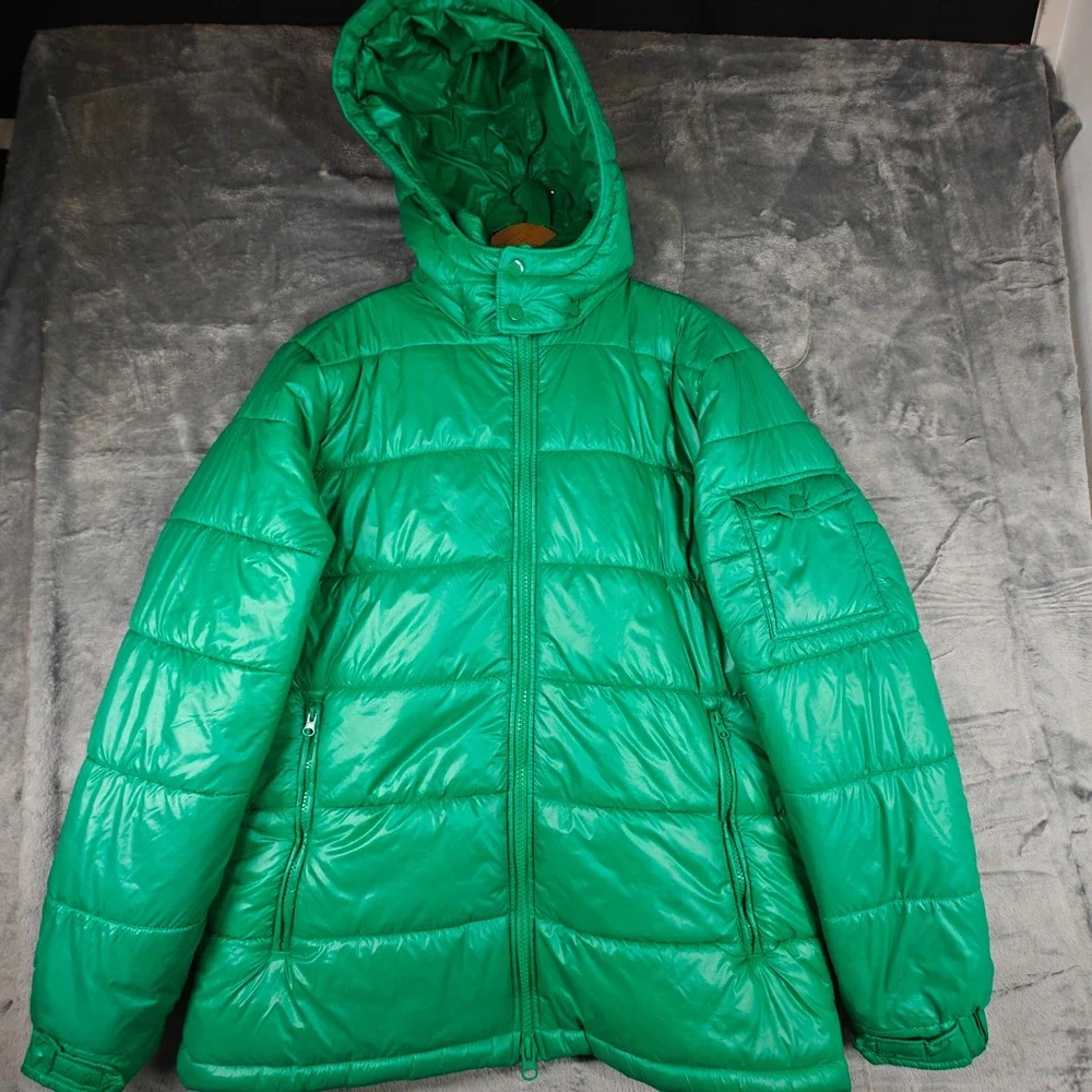 Vintage Nike Green Quilted Puffer Jacket Hooded Full Zip XL Cold Weather Coat