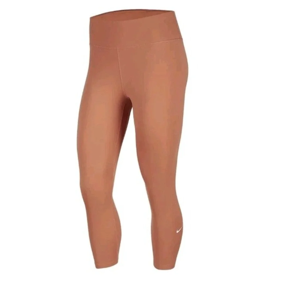 Nike One Dri-Fit Women S Dusty Peach Mid-Rise Crop Leggings Yoga Active Pant EUC