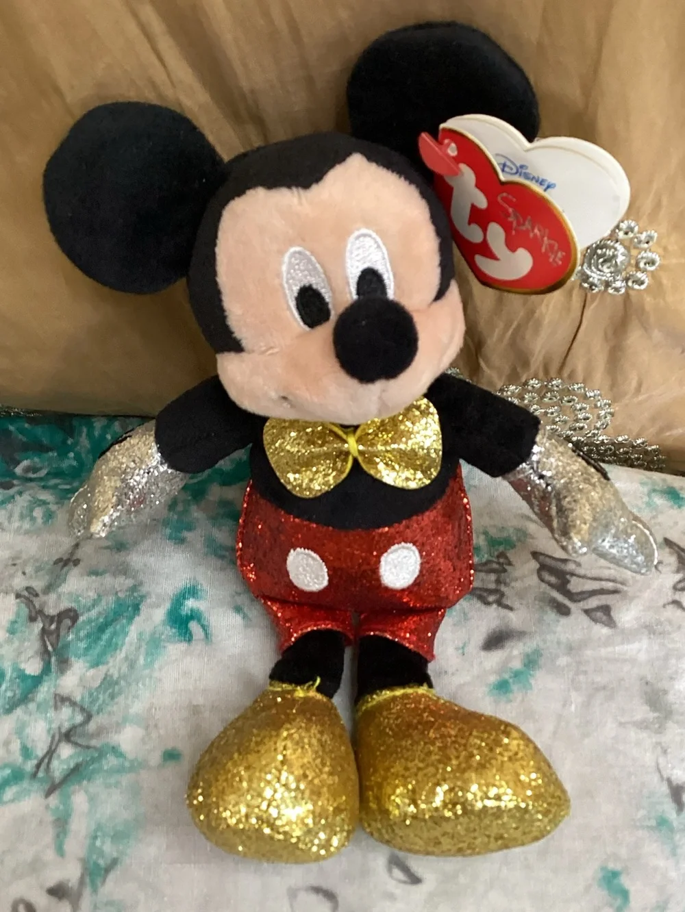 Disney Sparkle Mickey Mouse Beanie Babies Collection - Black, Red & Gold Glitter