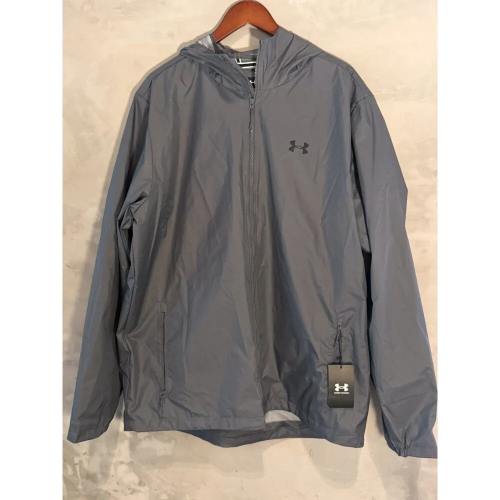 Under Armour Men's Storm Forefront Rain Jacket NWT Gray Hooded Waterproof XXL