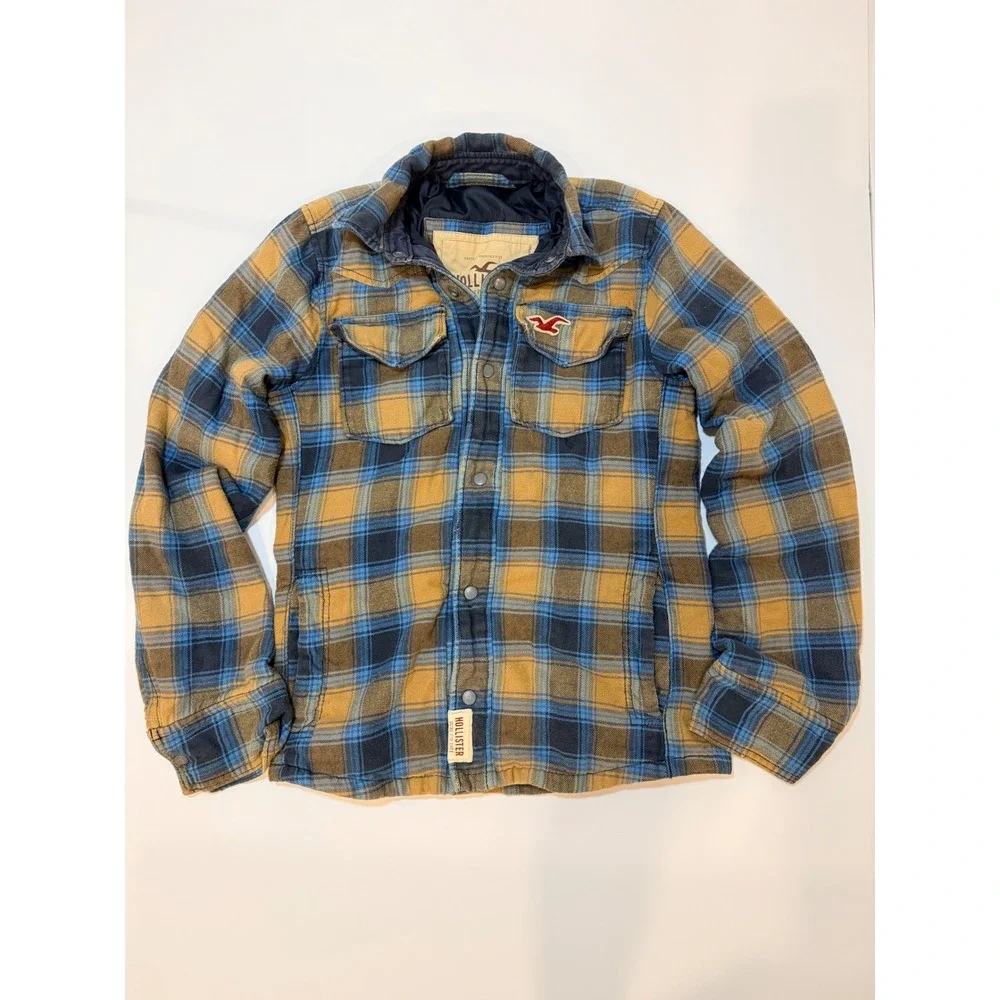 Hollister Carlsbad‎ Flannel Shirt Jacket Mens Medium Blue Yellow Plaid Good