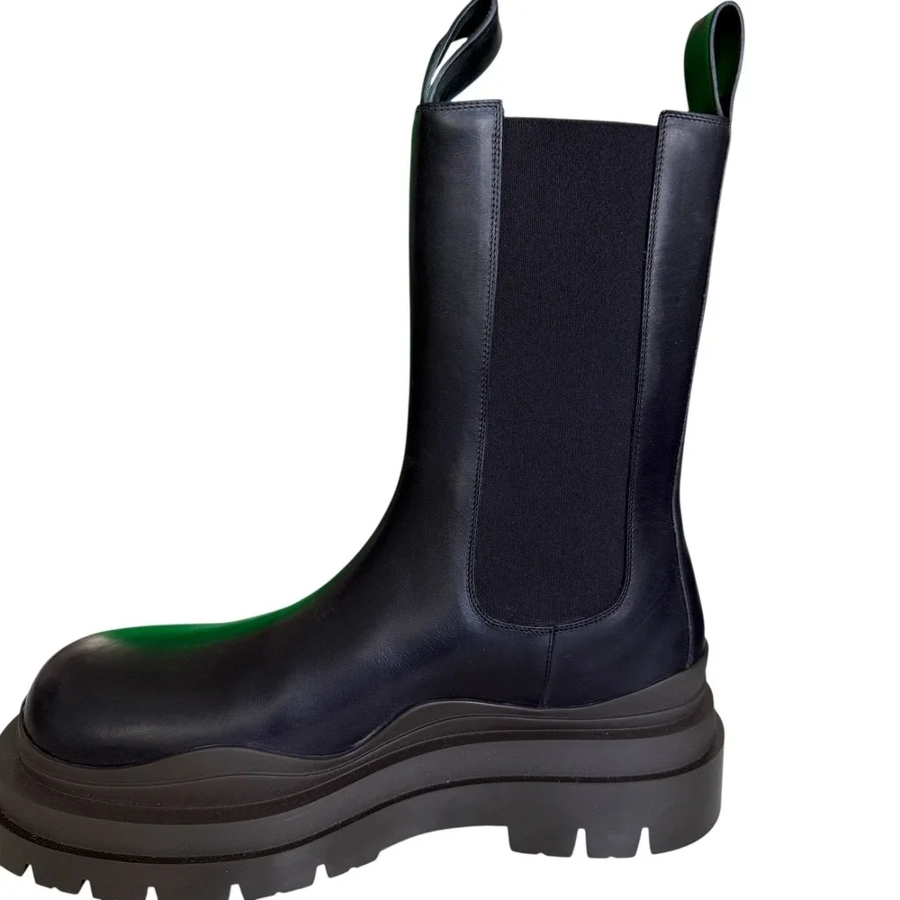 Bottega Veneta 630284 Military Black Leather Brown & Black‎ Tire Boots 39.5