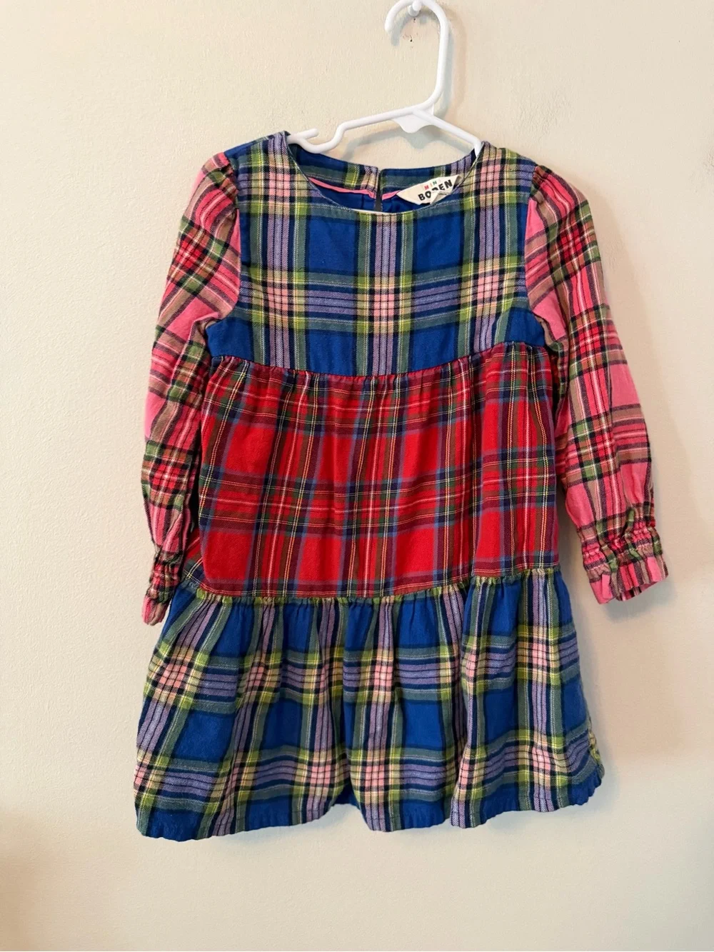 Mini Boden Multicolor Plaid Tiered Dress - Long Sleeve