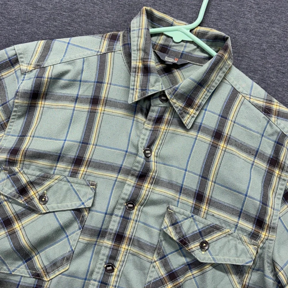 Royal‎ Robbins Mens M Plaid Button Down Shirt Sage Green Blue Long Sleeve Size M