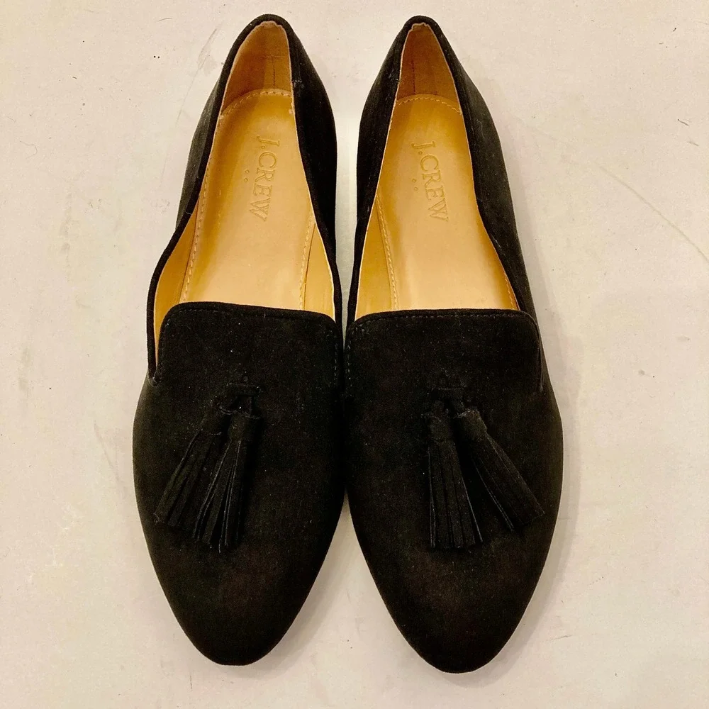 NEW J. Crew Faux Suede Tassel Loafers‎ Women's 7.5 Black Fabric BF086 $98