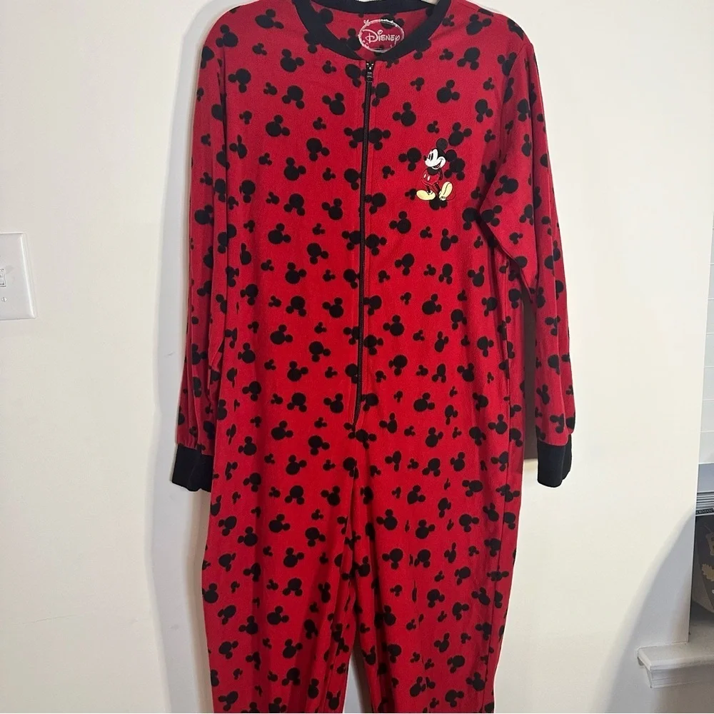 Disney Mickey‎ Mouse Red Fleece Footed Onesie Pajamas L (12–14)