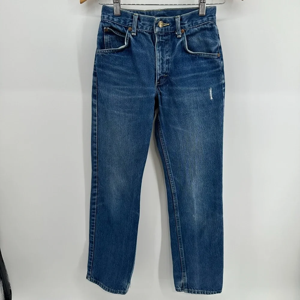 Vintage Lee Riders Straight Leg Jeans Womens 27x32 Blue Denim Whisker Mid Rise