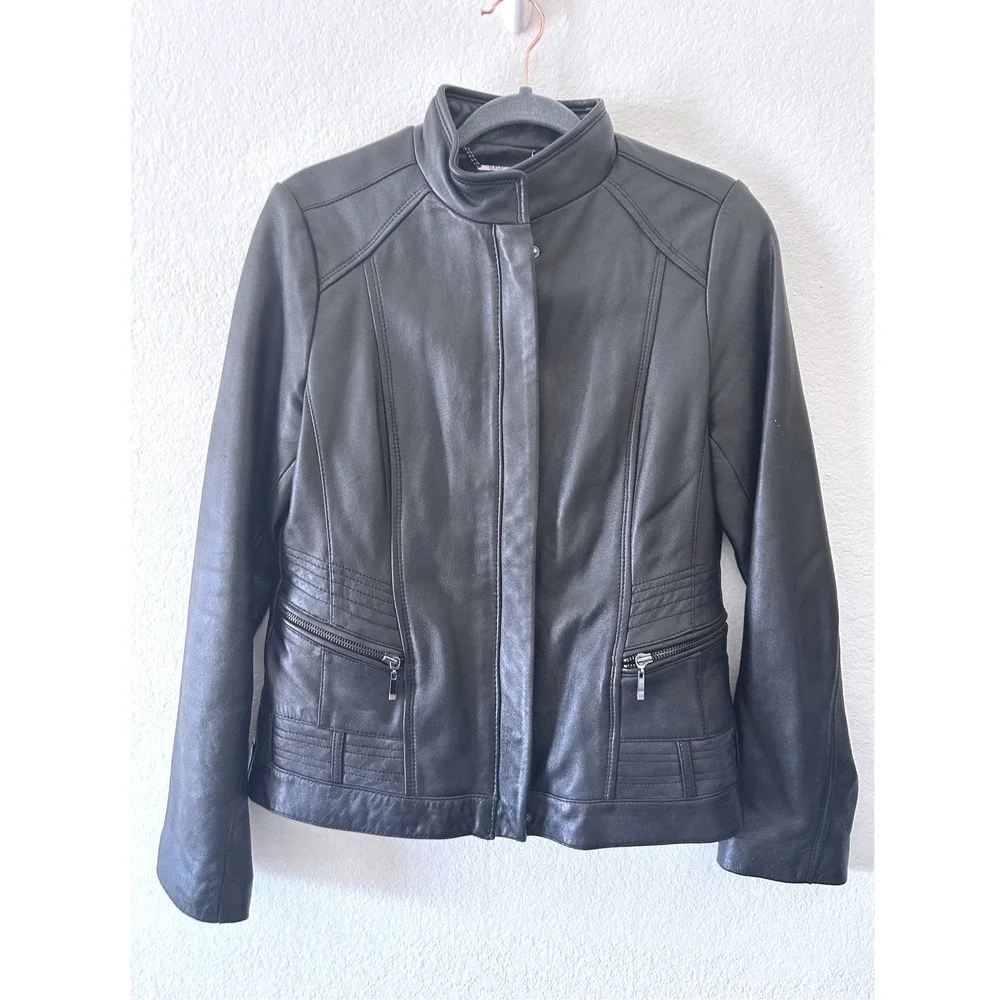 Classic Moto Style A.N.A. Genuine‎ Lambskin Leather Jacket Black SZ SM Sz Large