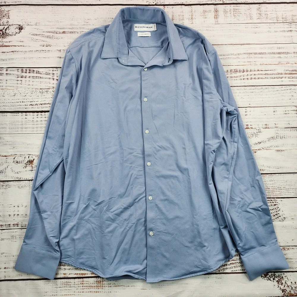Mizzen+Main‎ Leeward Dress Shirt Mens XL Standard Fit Blue Long Sleeve