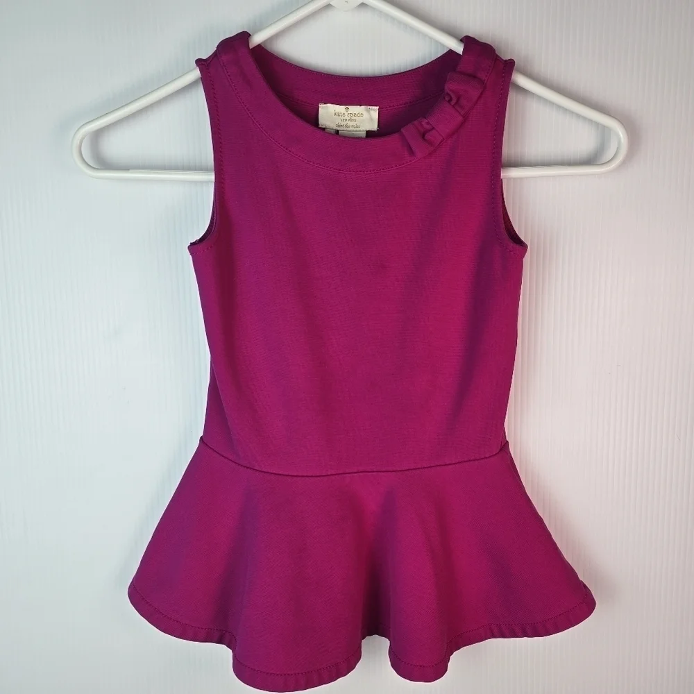 Kate Spade Girls Magenta Pink Bow Neck Peplum Sleeveless Top Size Small