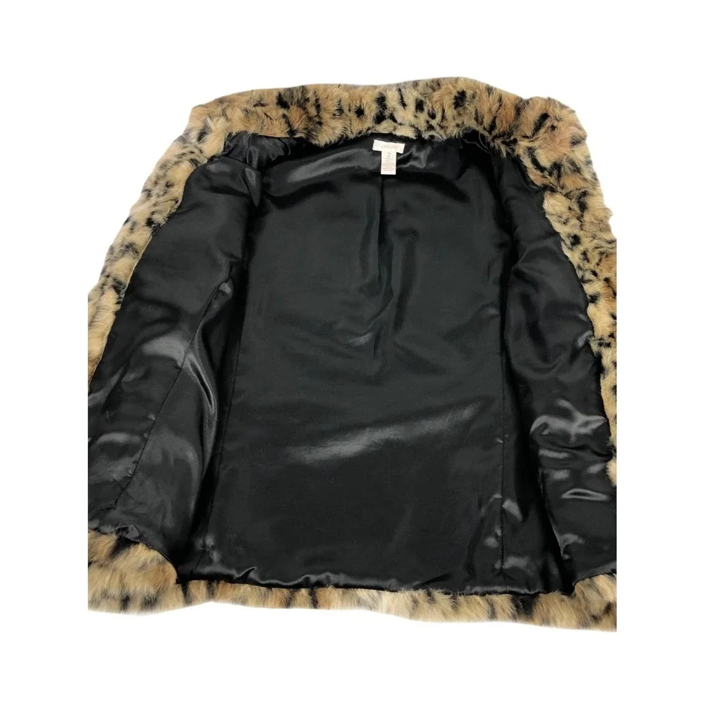 Chicos Leopard Faux Fur Vest Heavy Warm Size 2 Open Front Sleeveless EUC
