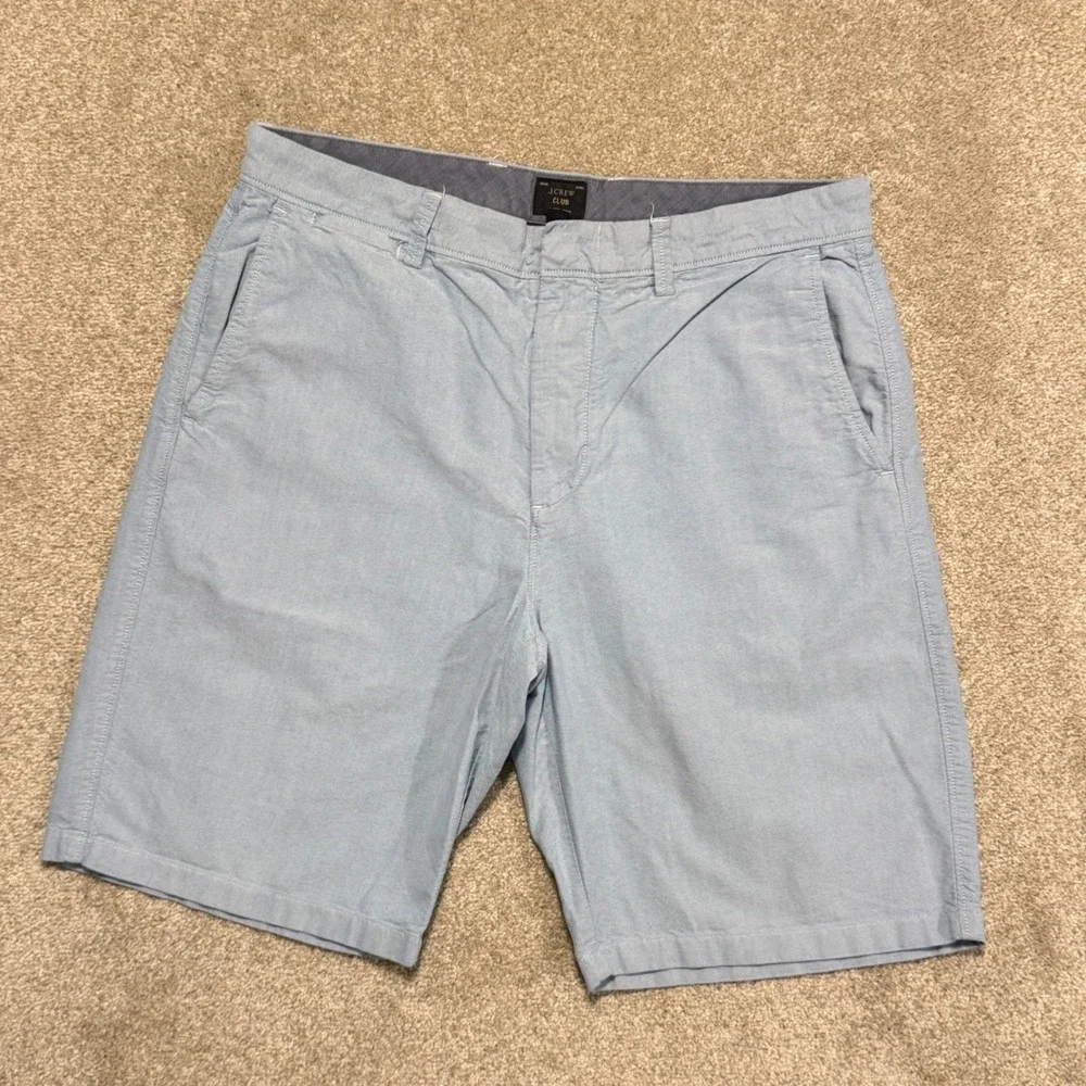 J.Crew Linen Blend Shorts Men 33 Light Blue Oxford Chino Flat Front‎ 10.5 In