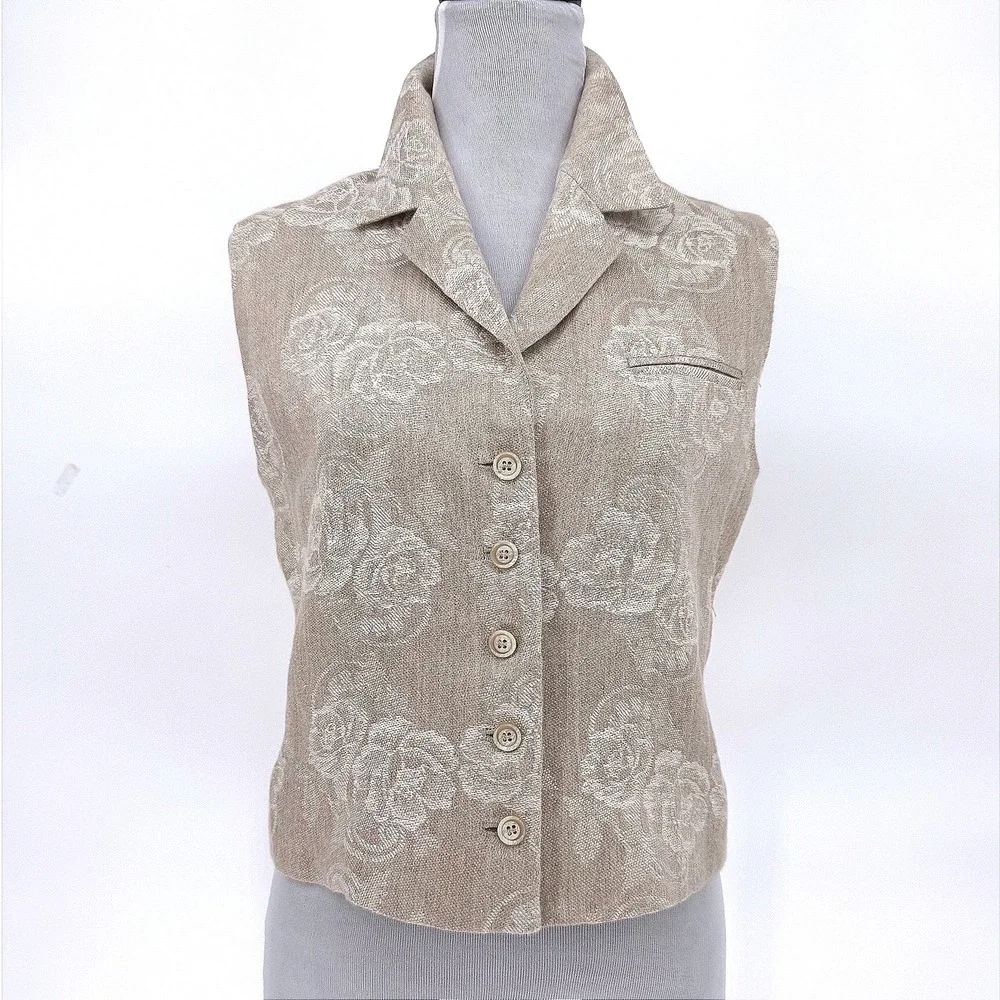Harve Benard Collection Women's 100% Linen Floral Vest Size‎ 4