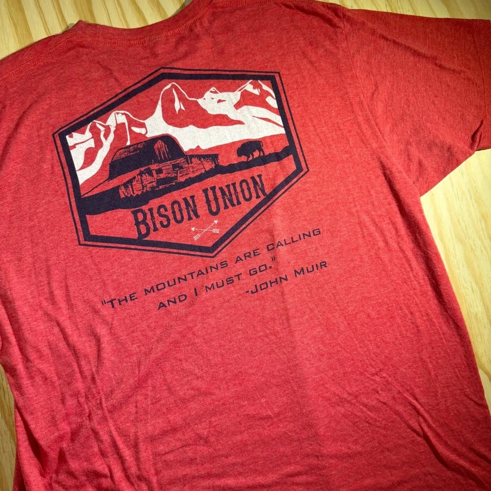 Bison Union Men's John Muir Mountain Quote Graphic T-Shirt Heather Red Size XL