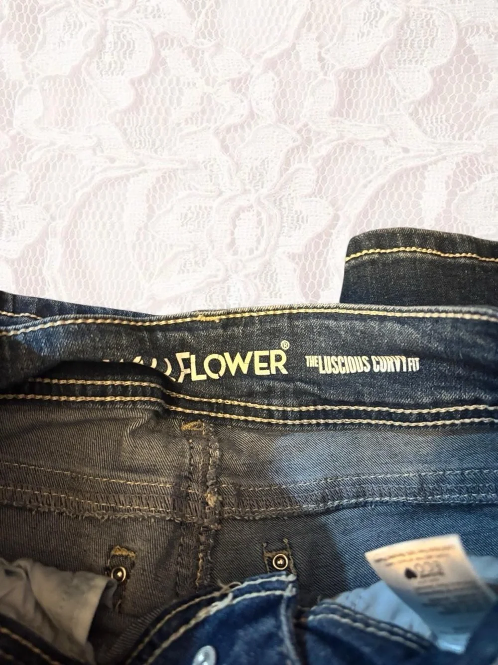 Wallflower Dark Blue Embroidered Flare Jeans