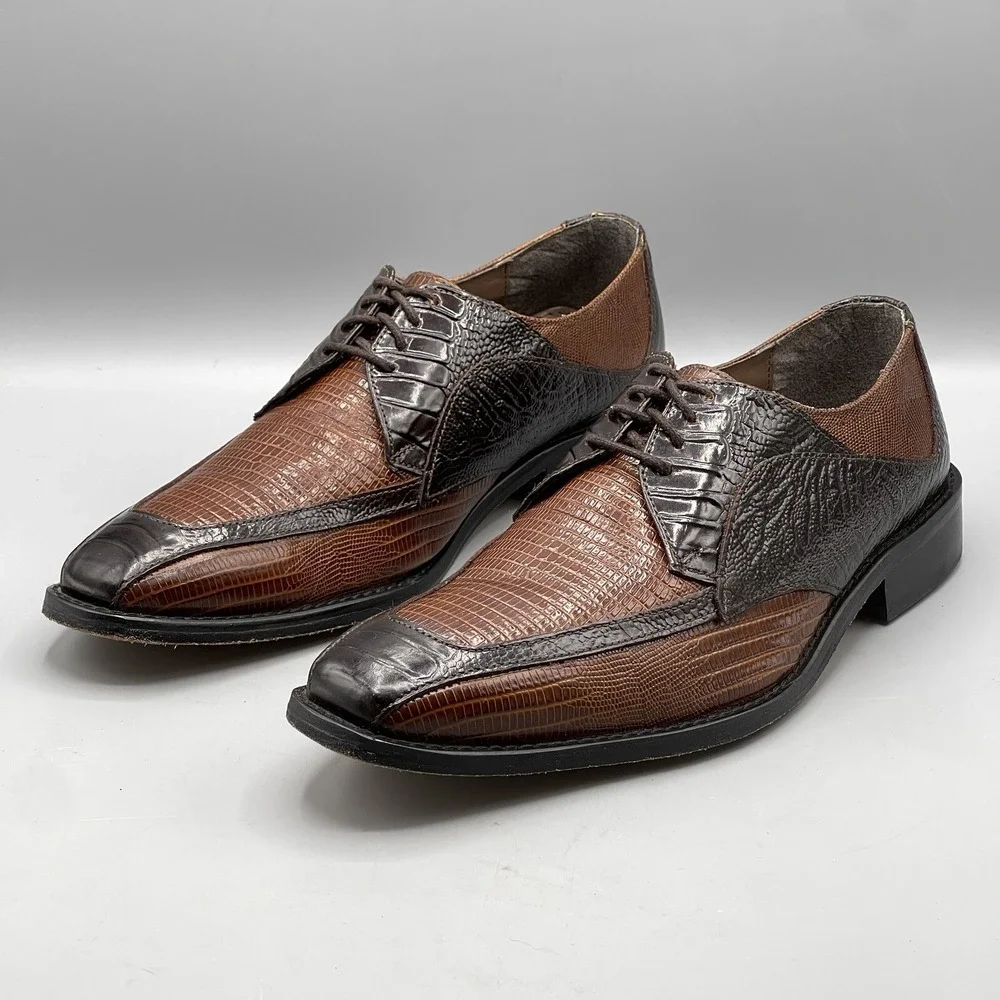 Stacy Adams Men's 7 Shoes Brown two Tone Ostrich Print Leather‎ Genoa 24937