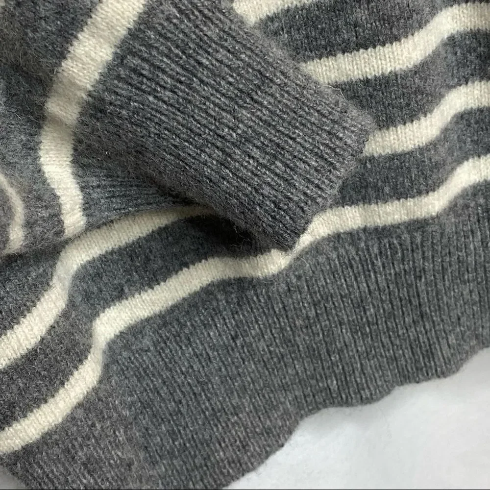 J. Crew Factory gray and white striped lambs wool sweater size L