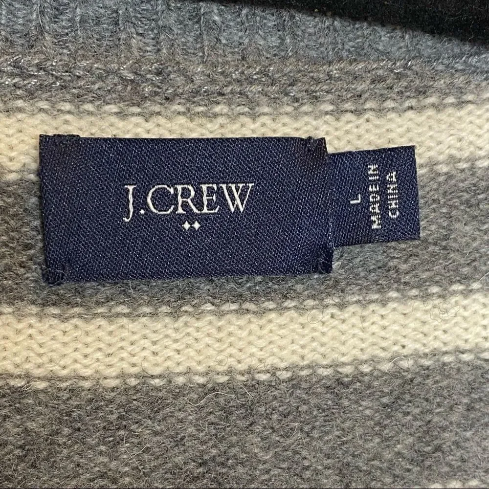 J. Crew Factory gray and white striped lambs wool sweater size L