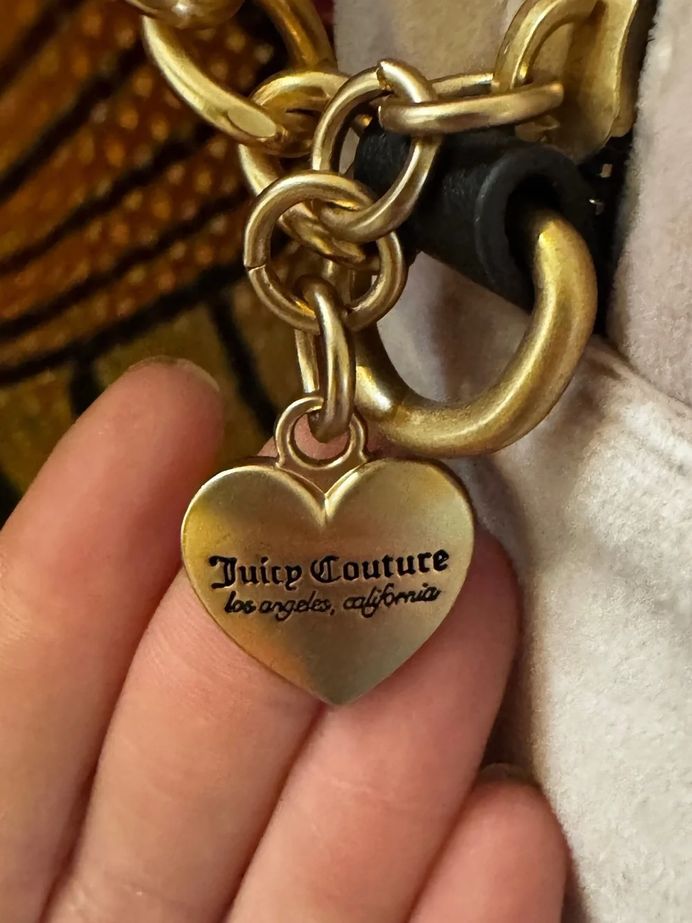Juicy Couture Pink Velvet Crossbody Satchel with Brown Trim & Heart Charm