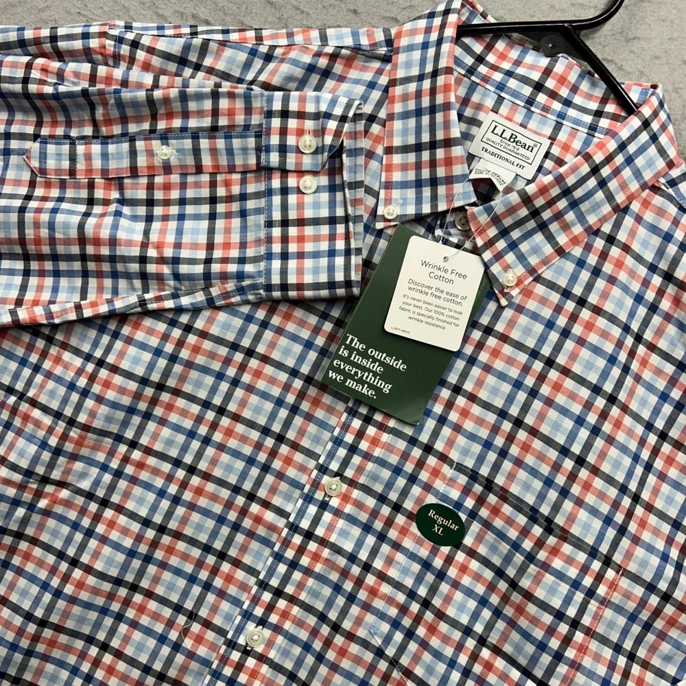 LL Bean Mens XL Regular Traditional Fit Wrinkle Free Cotton Plaid Shirt 288292