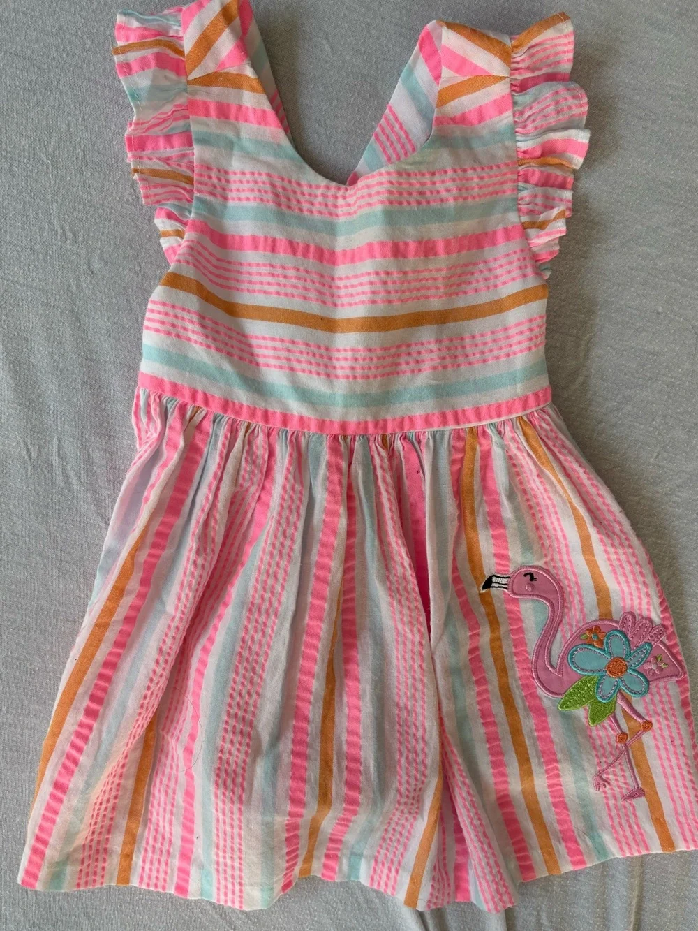 Bonnie Baby Pink Multi-Stripe Flamingo Dress