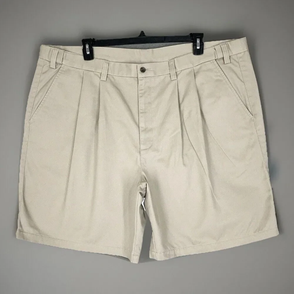 St. John's Bay Shorts Men's Size 48 Pleated Comfort Fit Chino Beige