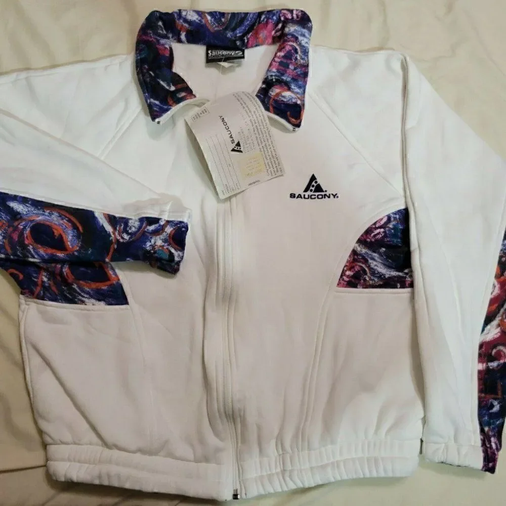 VINTAGE SAUCONY WHITE FLEECE JACKET L 90'S RETRO