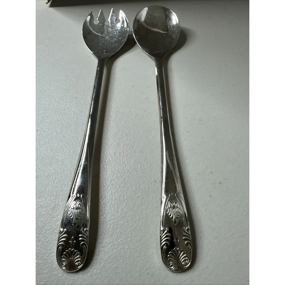 Vintage Silver Plated Salad Serving Spoon & Fork‎ Set from ITALY - 2-Piece Set