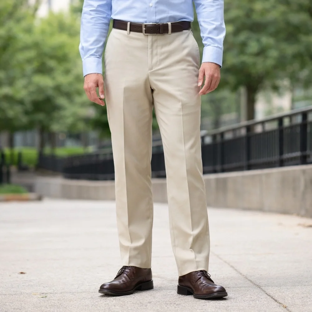 Kenneth Cole Reaction Men’s Beige Chinos Dress Pants 36x30 Slim Straight Stretch