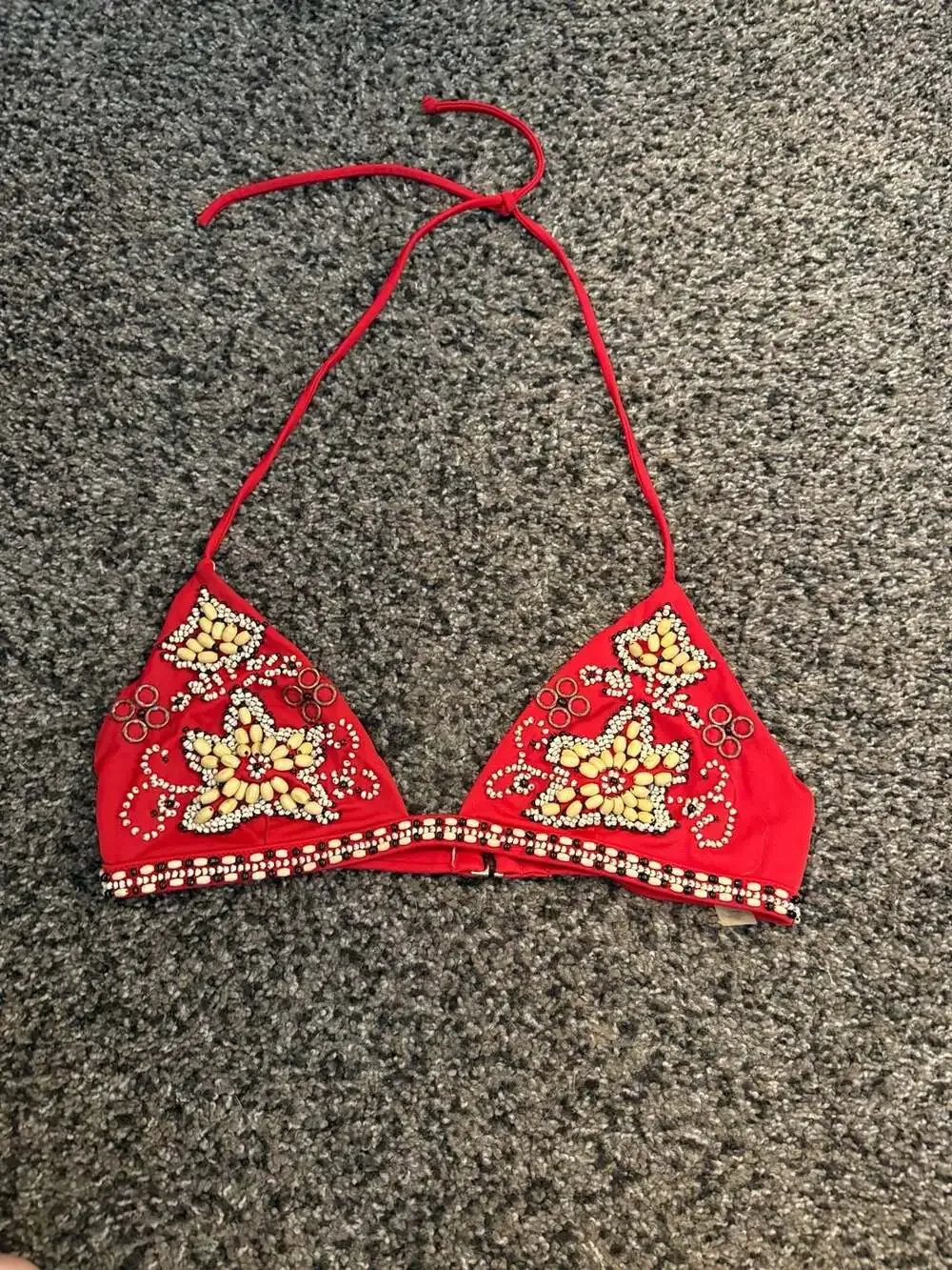 Victoria's Secret Red Beaded Halter Triangle Bikini Top Size M