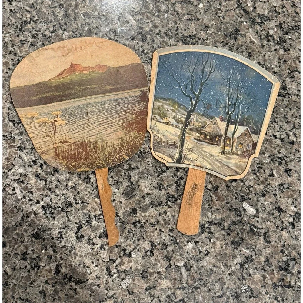 Vintage 1940s Advertising Hand Fans Hartwell GA Funeral Home Ambulance Gallant