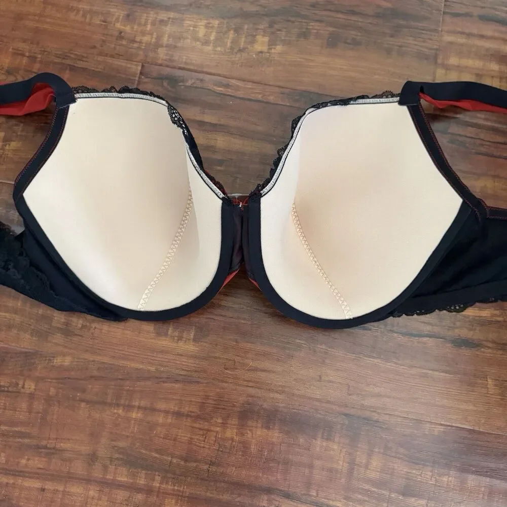 Adore Me Womens Bra Plus 42H Sexy Love Date Night Black Lace‎ Intimate Red
