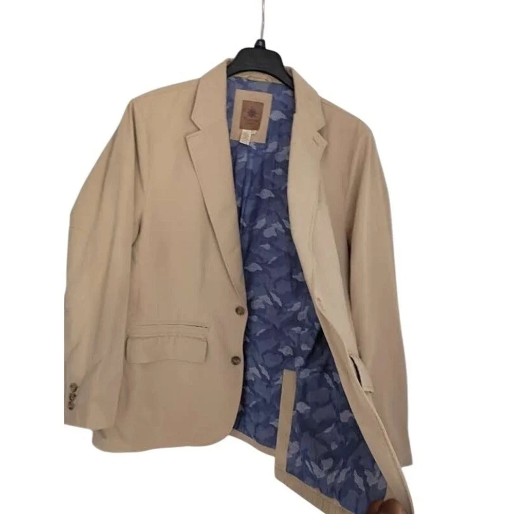 Territory Ahead 100% Cotton Tan Blazer Jacket‎ L Button Up Lapel Collar Light