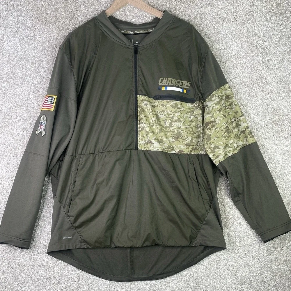 Nike Pullover Jacket Mens XXL Green Chargers Salute To Service NFL‎ Shield Camo