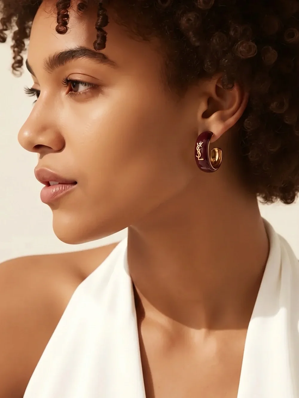 Maroon plastic Hoop Earrings with Gold Accent