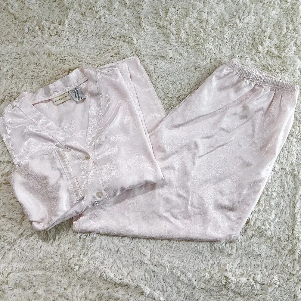 Vintage 90s Jaclyn Smith Pale Pink Satin Pajamas Plus Size XL 2X