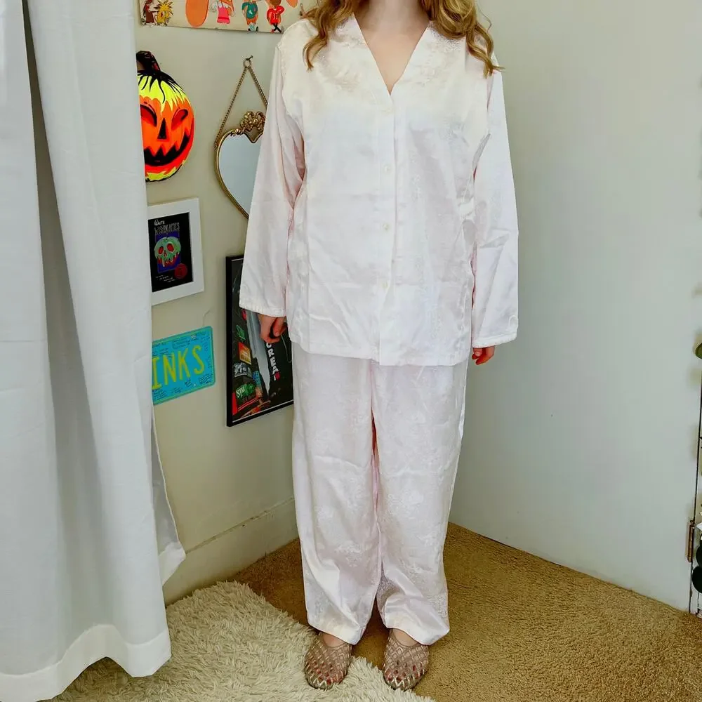 Vintage 90s Jaclyn Smith Pale Pink Satin Pajamas Plus Size XL 2X