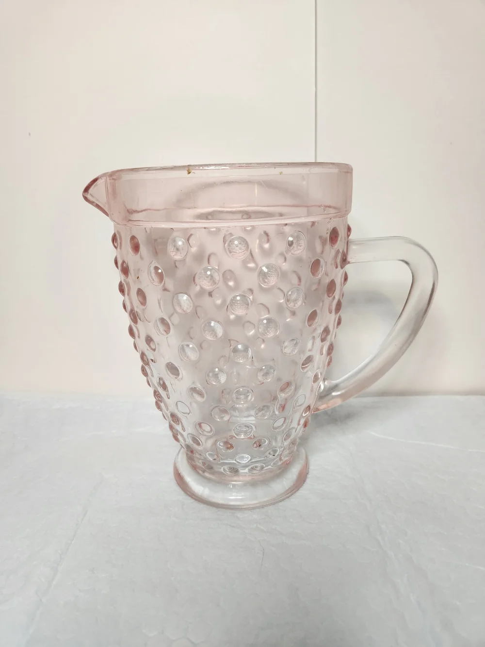 VTG Pink Depression Hobnail Glass Pitcher  7.5