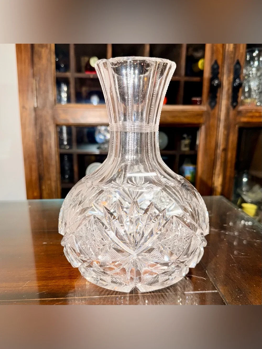 Antique American Brilliant Cut Glass Carafe Wine Decanter Vase Victorian Barware