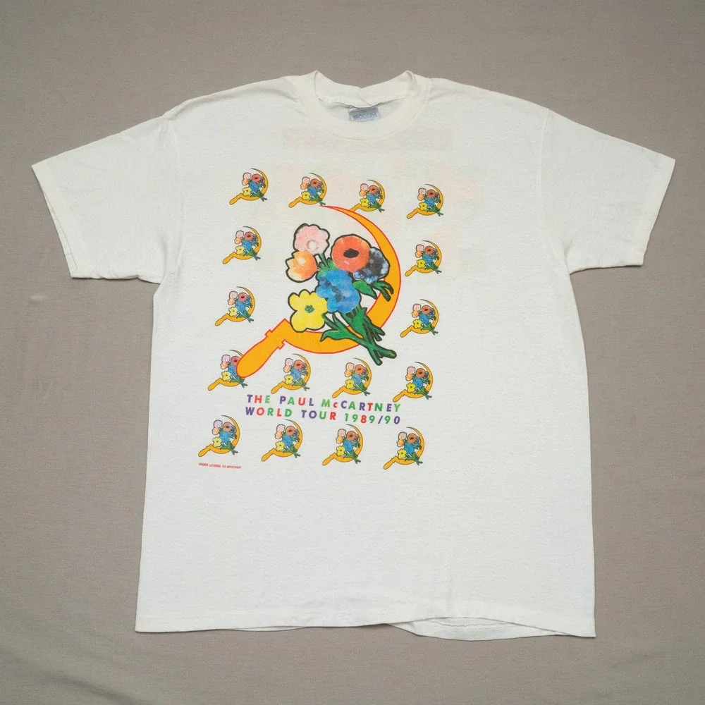 Vintage Paul McCartney 89 90 Tour T Shirt Mens XL Flower Sickle Single Brockum