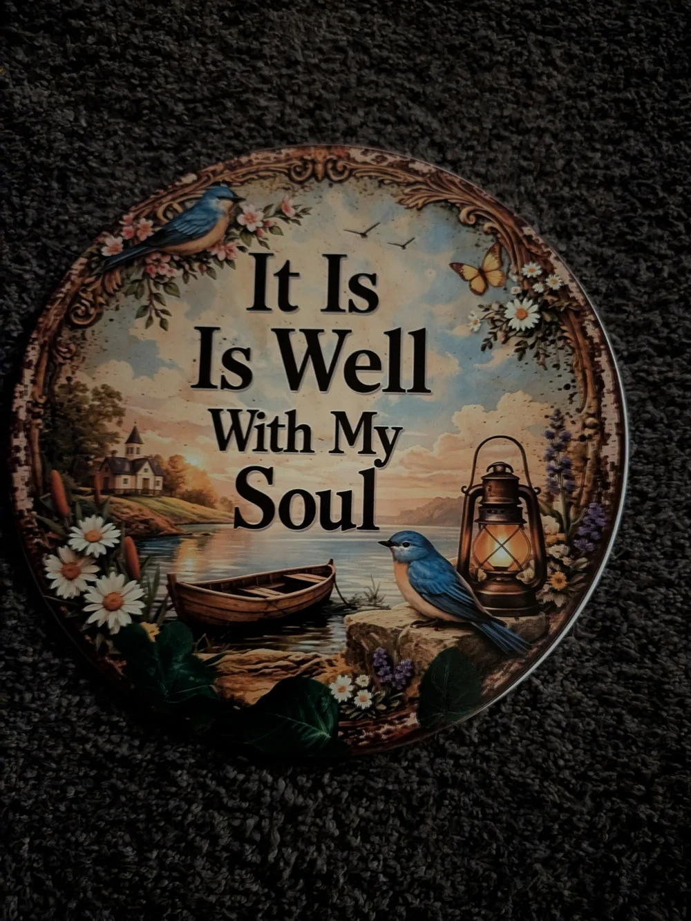 It Is Well With My Soul Round Wall Plaque - Blue Accent 8