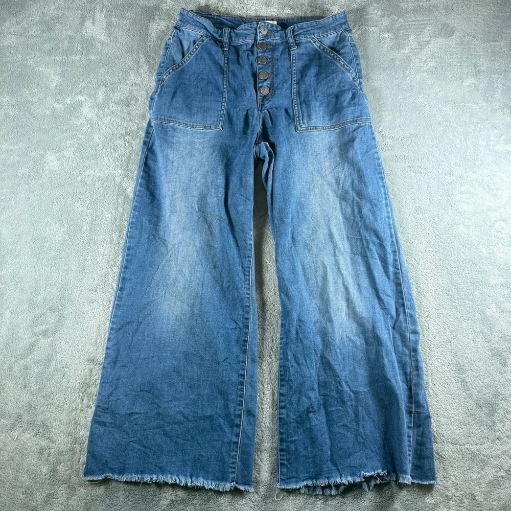 Black Label Cest Toi Wide Leg‎ Jeans Medium Wash Button Fly Raw Hem Size 11/29