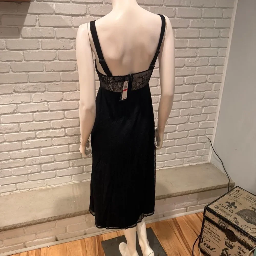 DANIELLE BERNSTEIN Black Lace Slip Dress Maxi Sheer Bust Lingerie Style Vintage
