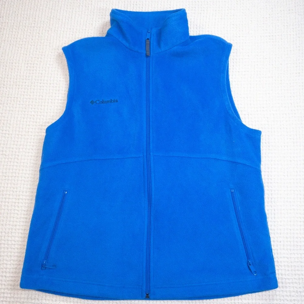 Columbia Womens XL Royal Blue Fleece Full Zip Vest Pockets Outdoor Layering