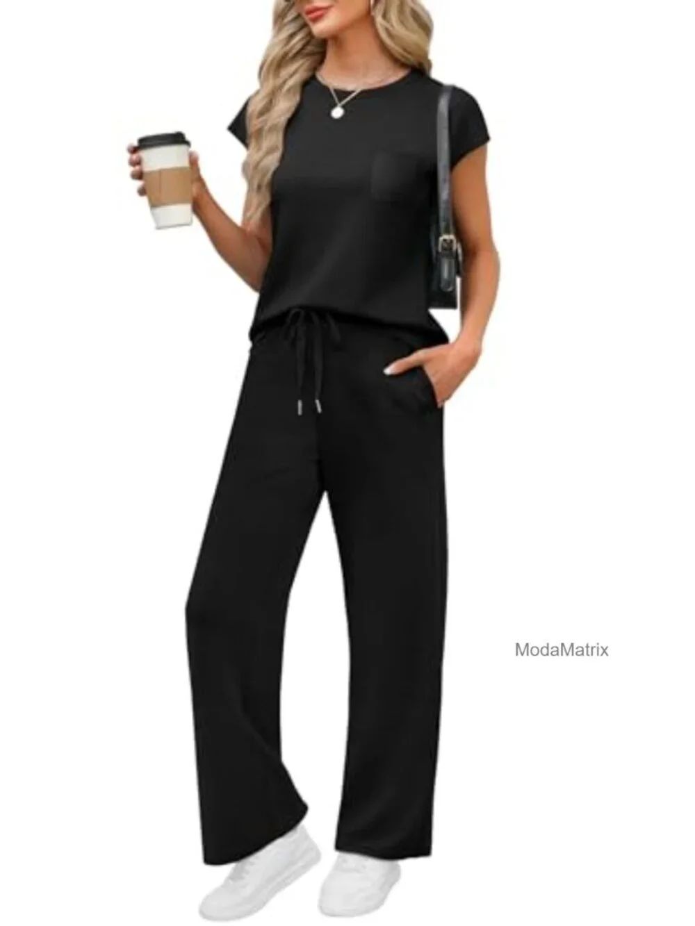 2 Piece Lounge Set Women Casual Travel Vacation Outfit Cap Sleeve Wide Leg